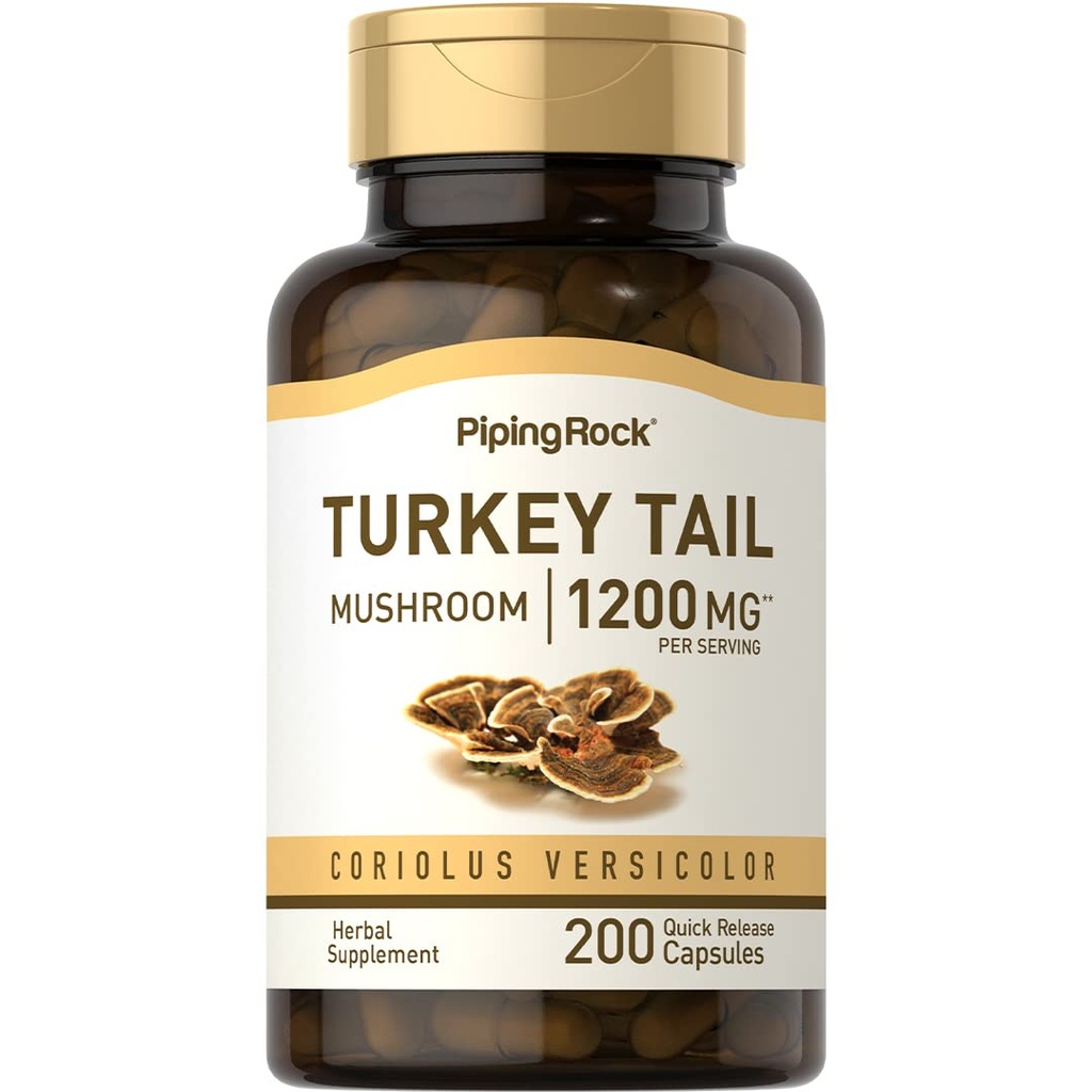 Piping Rock Turquía Tail Mushroom Capsules 1200mg ← 200 Pills ← Coriolus Versicolor ← Herbal Extract Supplement ← Non-GMO, Gluten Free
