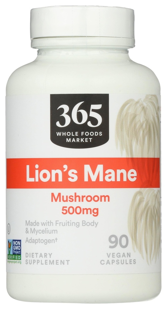 365 por Whole Foods Market, Lion's Mane Mushroom 500mcg, Vegan, 90 Conde