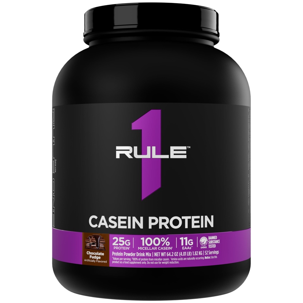 Regla 1 Casein Protein - 25g Protein y 11g EAAs Por Serving from Slow-Release Micellar Casein for Overnight Recovery and Sustained Delivery Between Meals (4 libras*, Chocolate Fudge)