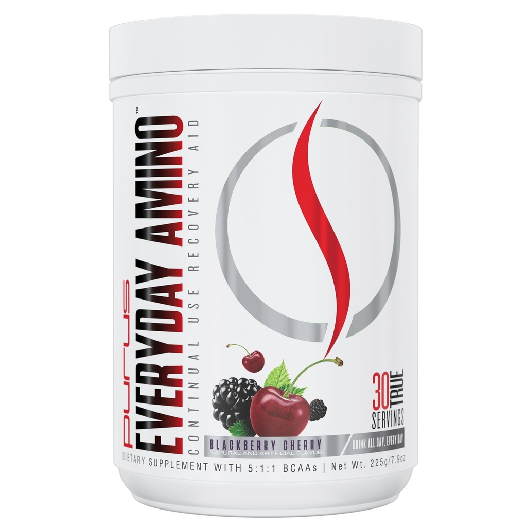 Laboratorios de Purus Todos los días Amino BCAA Powder ← Amino Acids for Muscle Hydration &amp; Recovery ¦ Sugar Free &amp; Gluten Free ← 30 Servings (BlackBerry Cherry)