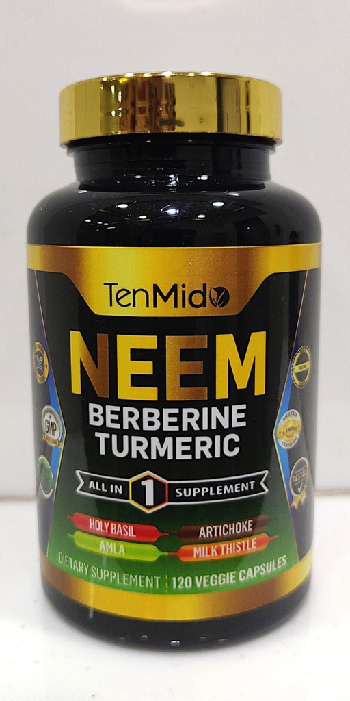 Neem Leaf Suplemento - 8in1 Fórmula - Combina con Berberine, Turmeric, Holy Basil, Amla, Artichoke, Milk Thistle y Black Pepper - Immune Support - 120 cápsulas para 4 meses de suministro