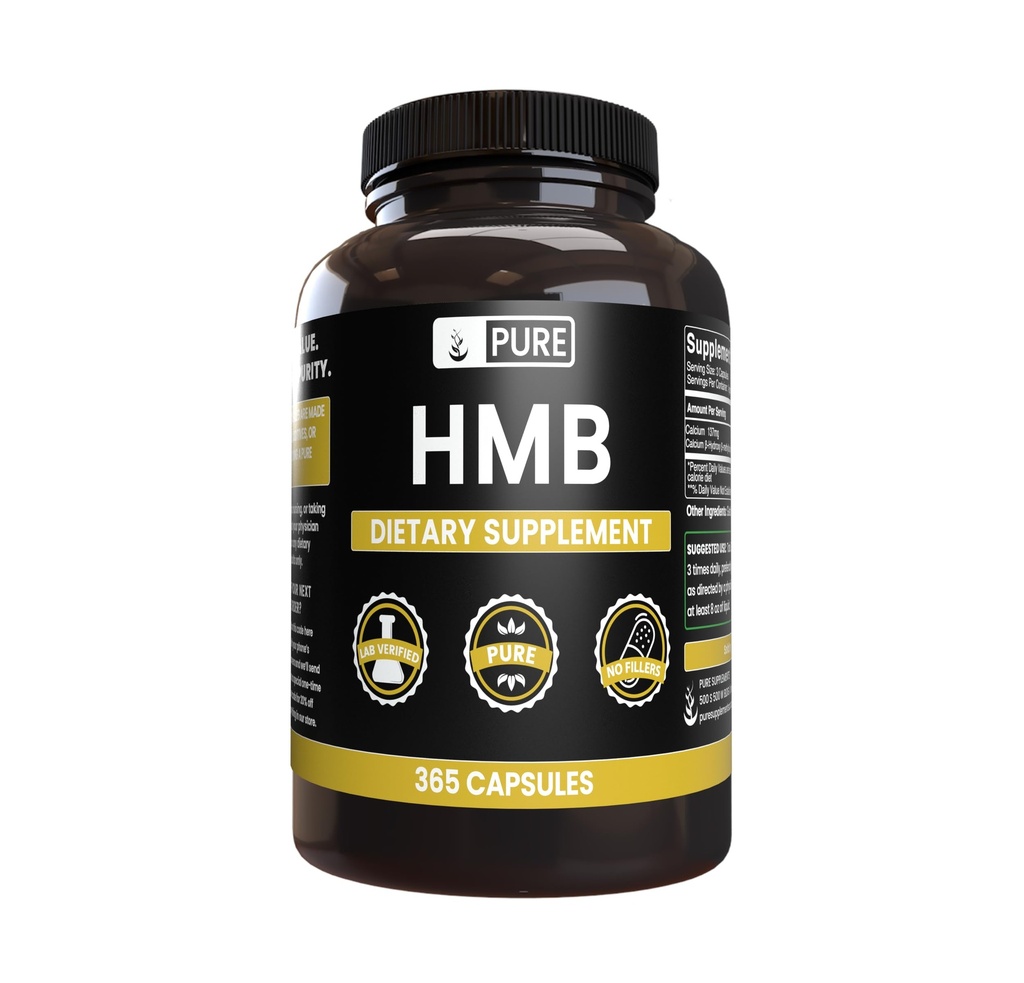 Ingredientes originales puros HMB (365 capsules) No hay rellenos de magnesio o arroz, siempre puros, lab verificados