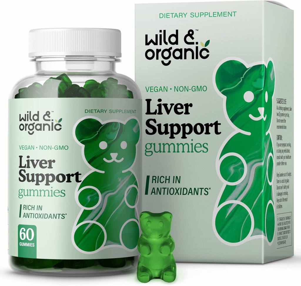 Wild & Organic Liver Support Gummies - Milk Thistle, Dandelion Root Extract for Liver Cleanse Detox - 60 Silymarin Milk Thistle Gummies - Vegan, Non-GMO Suplemento herbal.
