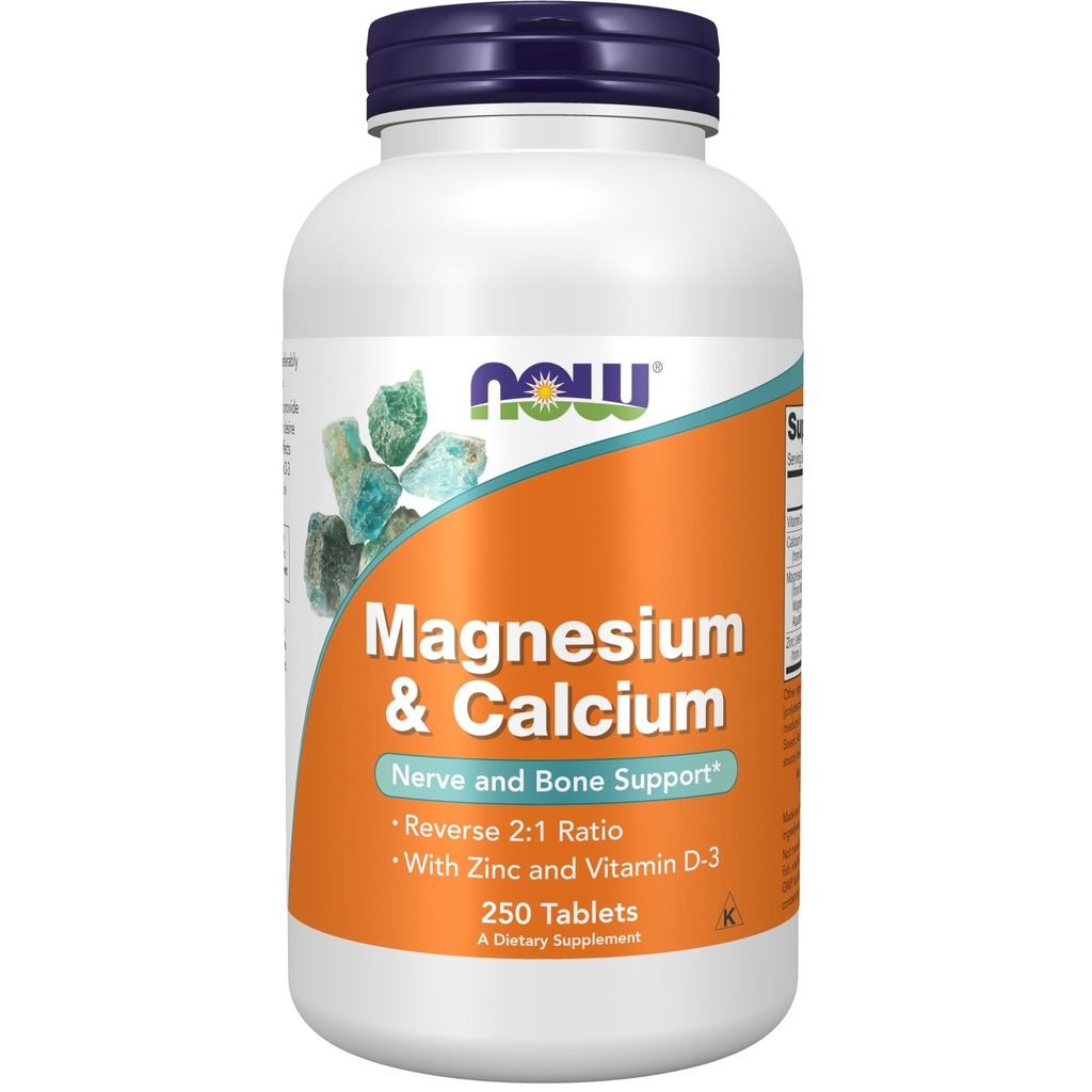 AHORA Suplementos de alimentos, Magnesio &amp; Calcio, con zinc y vitamina D-3, Nerve y bonificación*, 250 Tabletas