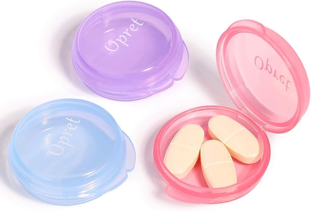 Opret Small Pill Box (3 Pcs), Cute Pill Case Portable for Pocket Purse Briefcase Travel Pills Box Medicine Storage Container Earplug Case (Rose manzana y púrpura)