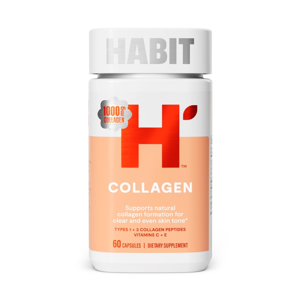 Suplemento Habit Collagen (60 cápsulas) - Nuevo Look, 2000mg Peptides Collagen, Vitamina C &amp; Vitamina E, Skin Health, Antioxidants, Non-GMO, Gluten Free (1 Pack)