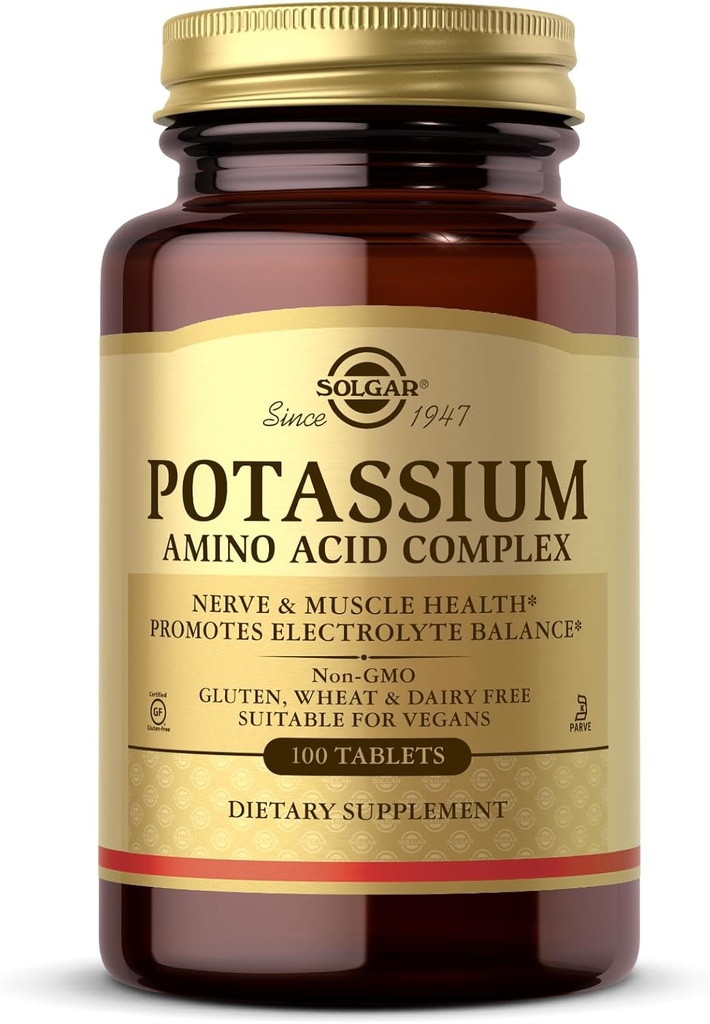 [BRSWIYQTPMIBY2YZ] Complejo de Aminoácidos de Potasio Solgar, 100 Tabletas - Nerve & Muscle Health - Promueve Equilibrio de Electrolito - No GMO, Vegan, Gluten Gratis, Dairy Free, Kosher - 100 Servings