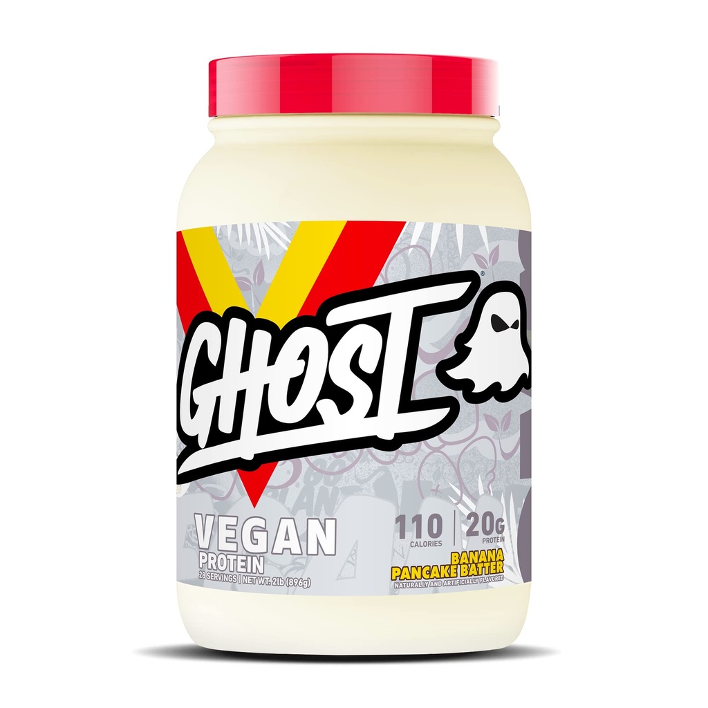 GHOST Vegan Protein Powder, Banana Pancake Batter - 2lb, 20g de Proteína - Pea de base vegetal " Proteína de calabaza orgánica - ­Post Workout " Nutrition Shakes, Smoothies, " Baking - Soy " Gluten-Free