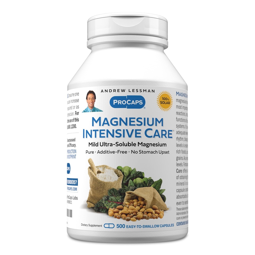 Andrew Lessman Magnesium Intensive Care 500 Capsules – 200mg Mild Ultra-Soluble Magnesium, soporta Nerves, musculos, cerebro y corazón, sin aditivos, suave hasta los estómagos más sensibles