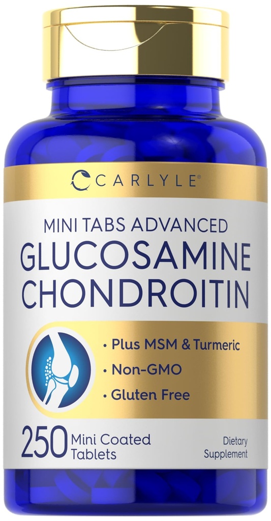 Carlyle Glucosamine Chondroitin MSM TEN 250 Mini Tablets TEN Advanced Formula with Turmeric TEN Non-GMO, Gluten Free