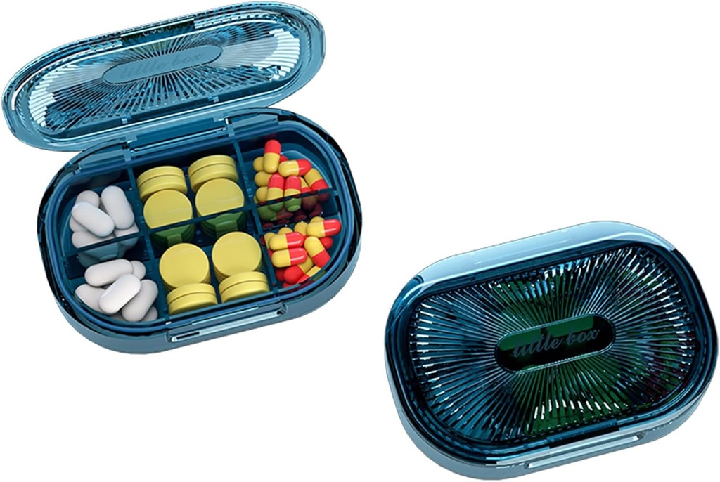 Caja pequeña de pill, Moisture Proof Pill Case, Travel Pill Organizer for Pocket Purse, Daily Portable Medicine Vitamin, Fish Oil, Supplement (Blue)