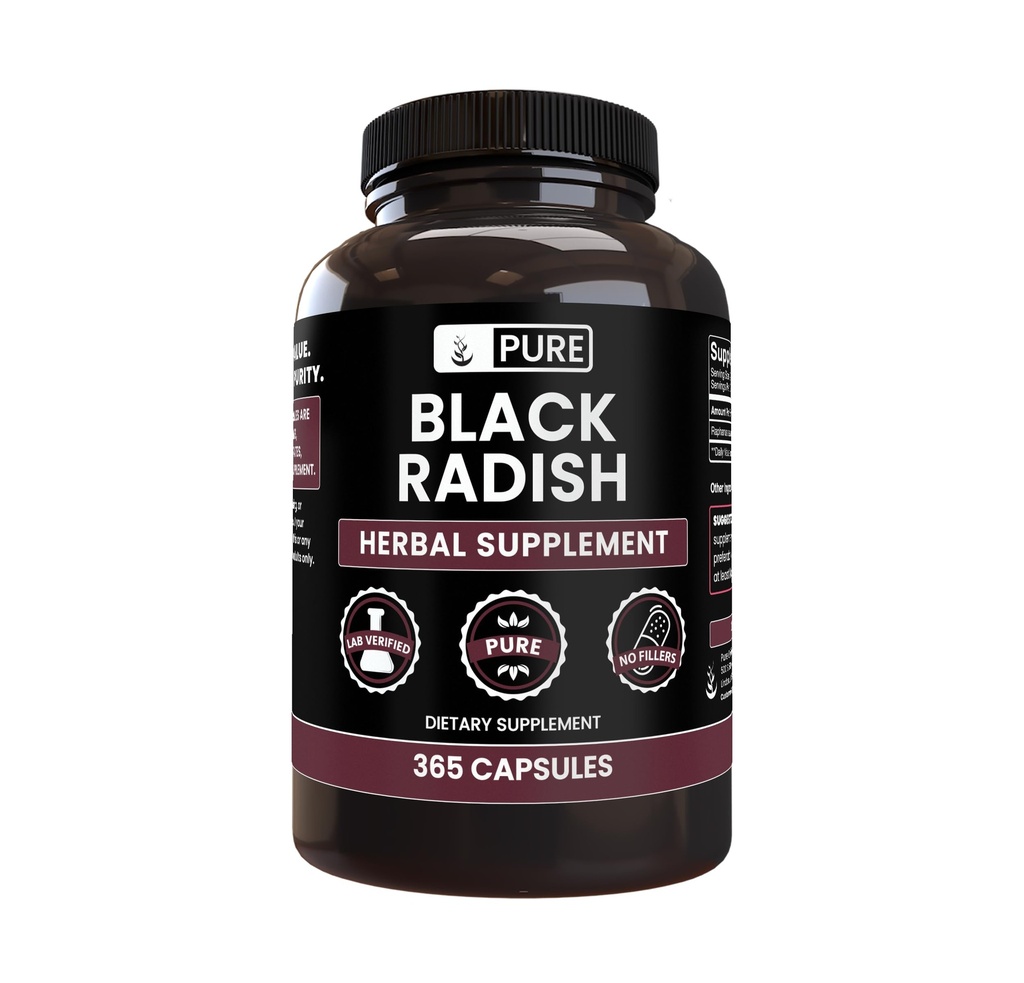 Ingredientes originales puros Radish negro (365 capsules) No hay magnesio o rifles de arroz, siempre puro, lab verificado