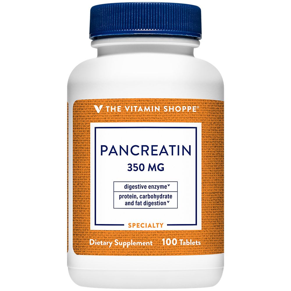 La vitamina Shoppe Pancreatina 500MG, Suplemento de Enzima Digestiva Natural, soporta la digestión de grasas, proteínas, carbohidratos (100 Tablas)