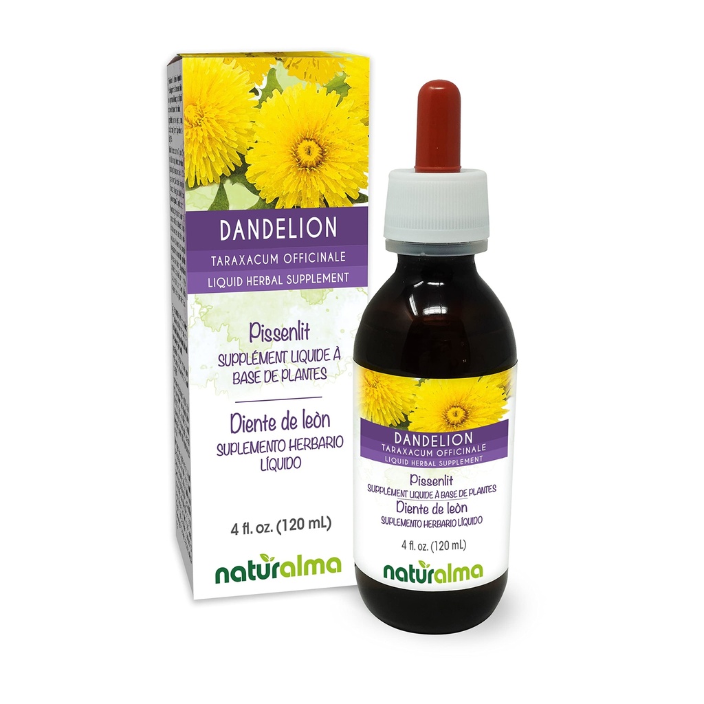 Naturalma Dandelion (Taraxacum officinale) Root and herb Alcohol-Free Tintura - 4 fl oz Liquid Extract in Drops - Herbal Supplement - Vegan
