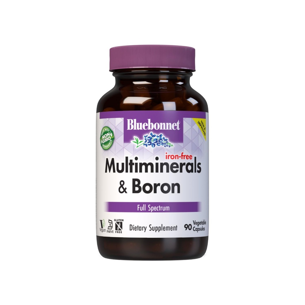 Bluebonnet Multi Mineral Plus Boron Vegetarian Capsules sin Hierro, Blanco 90 Conde