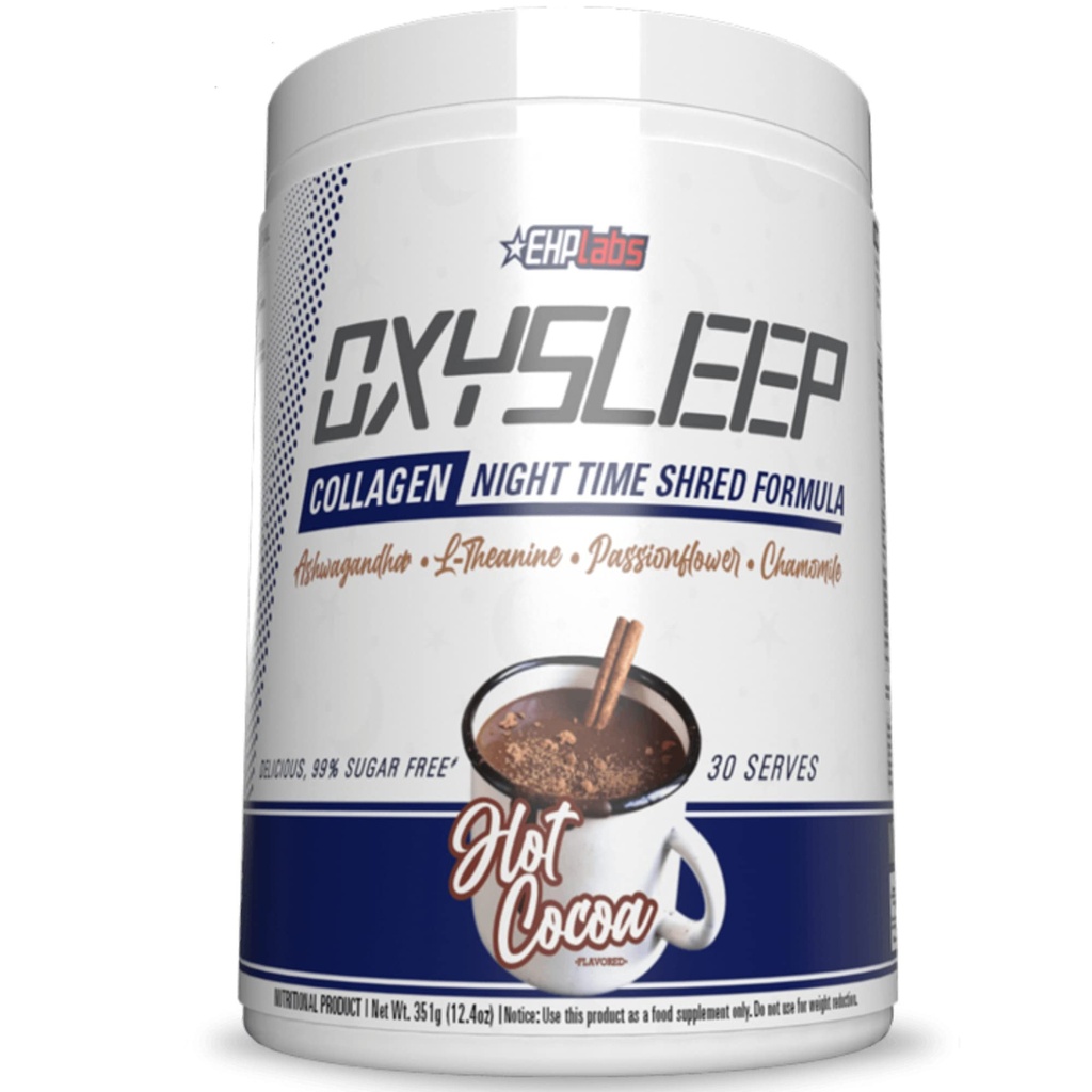 EHP Labs OxySleep Collagen Peptides Powder Night Time Shred - Promueve el sueño profundo " Shredding, Skin, Bones &amp; Muscle Support, Pasture-Raised Bovine Collagen, Tipo I " III, 30 Servings (Hot Cocoa)