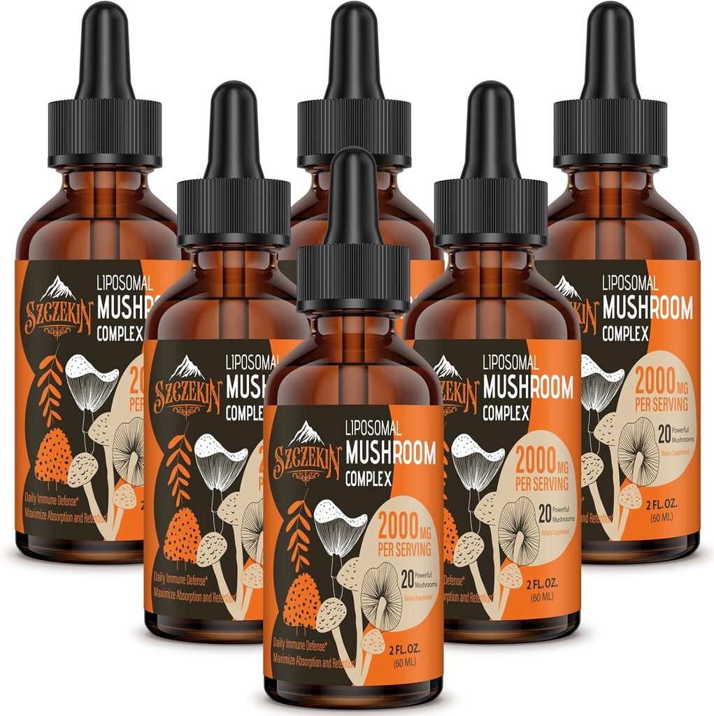 Liposomal Mushroom Complex Drops 2000 MG - 20 extractos orgánicos de hongos - Advanced Liquid Formula for Immunity, Cognitive and Memory - Lions Mane Supplement, Reishi, Cordyceps, Chaga, 180 Servings