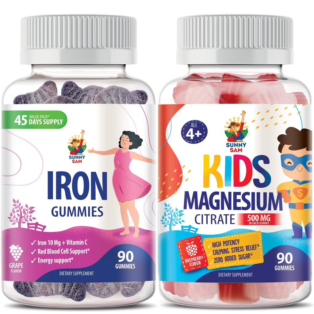Gummies de magnesio para niños 500 mg " Gummies de hierro para adultos - Vitaminas de hierro con vitamina C