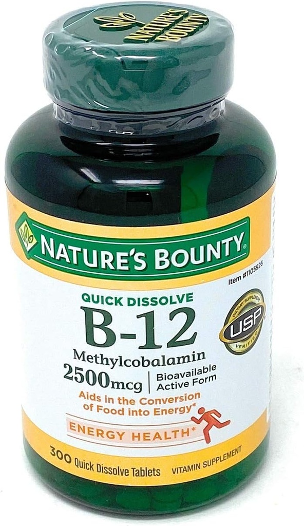 La recompensa de la naturaleza rápido disuelve rápida rápida vitamina B-12 2500 mcg, sabor de cereza natural (300 tabletas)