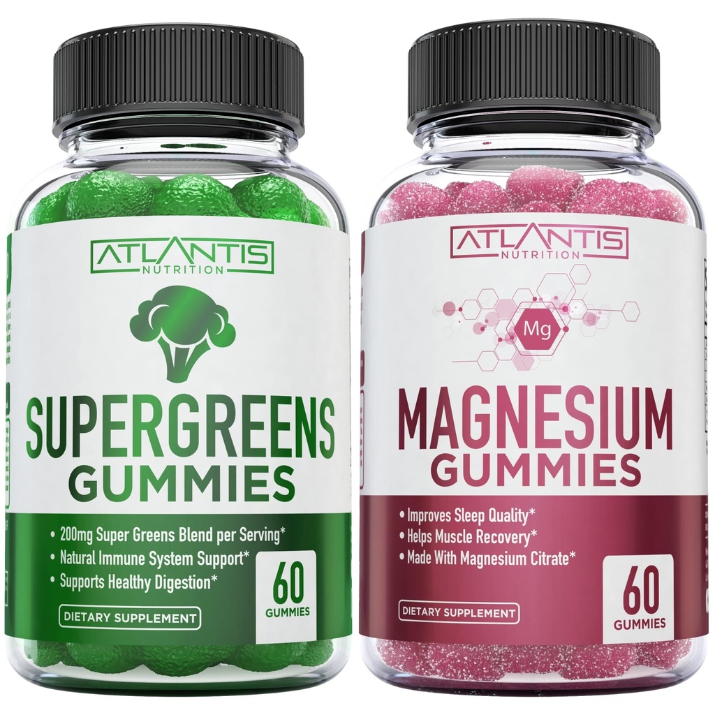 Supergreen &amp; Magnesium Gummies - Magnesium Ayuda a los músculos Recover, Delicious Supergreens with Spinach, Broccoli, Beetroot, Green Tea, " Acai for Immunity Support- 60 Gummies