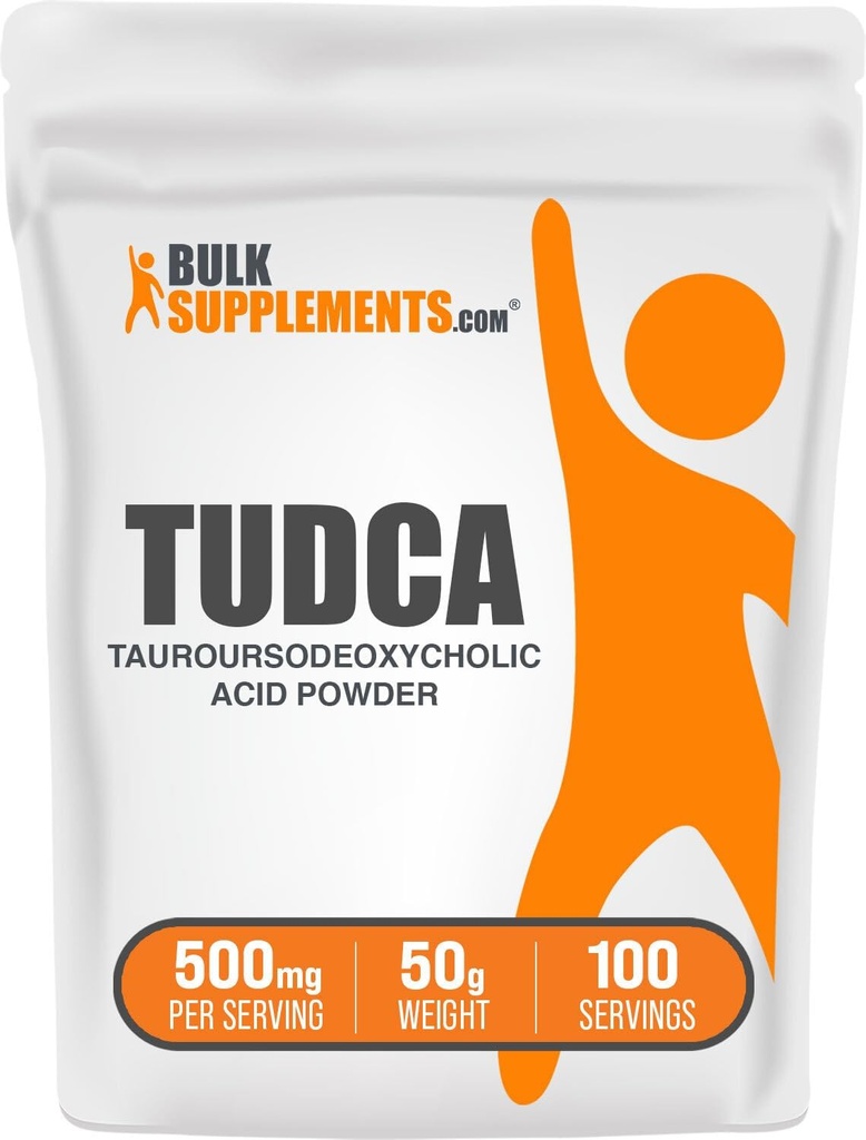 BulkSupplements.com TUDCA Powder - Ácido Tauroursodeoxycholic, TUDCA 500mg - Suplemento TUDCA para soporte para hígado - Gluten Free, 500mg por servicio, 50g (1.8 oz) (Pack of 1)