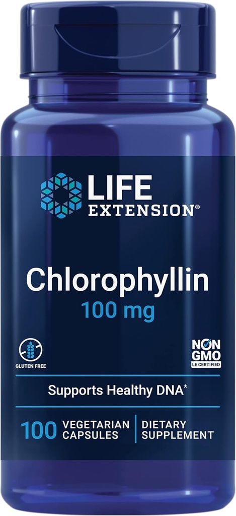 [BRSWIEDZDIAQGCLK] Extensión de la vida Chlorophyllin, antioxidante " DNA Health Support, Gluten-Free, Non-GMO, Vegetarian, 100 Vegetarian Capsules