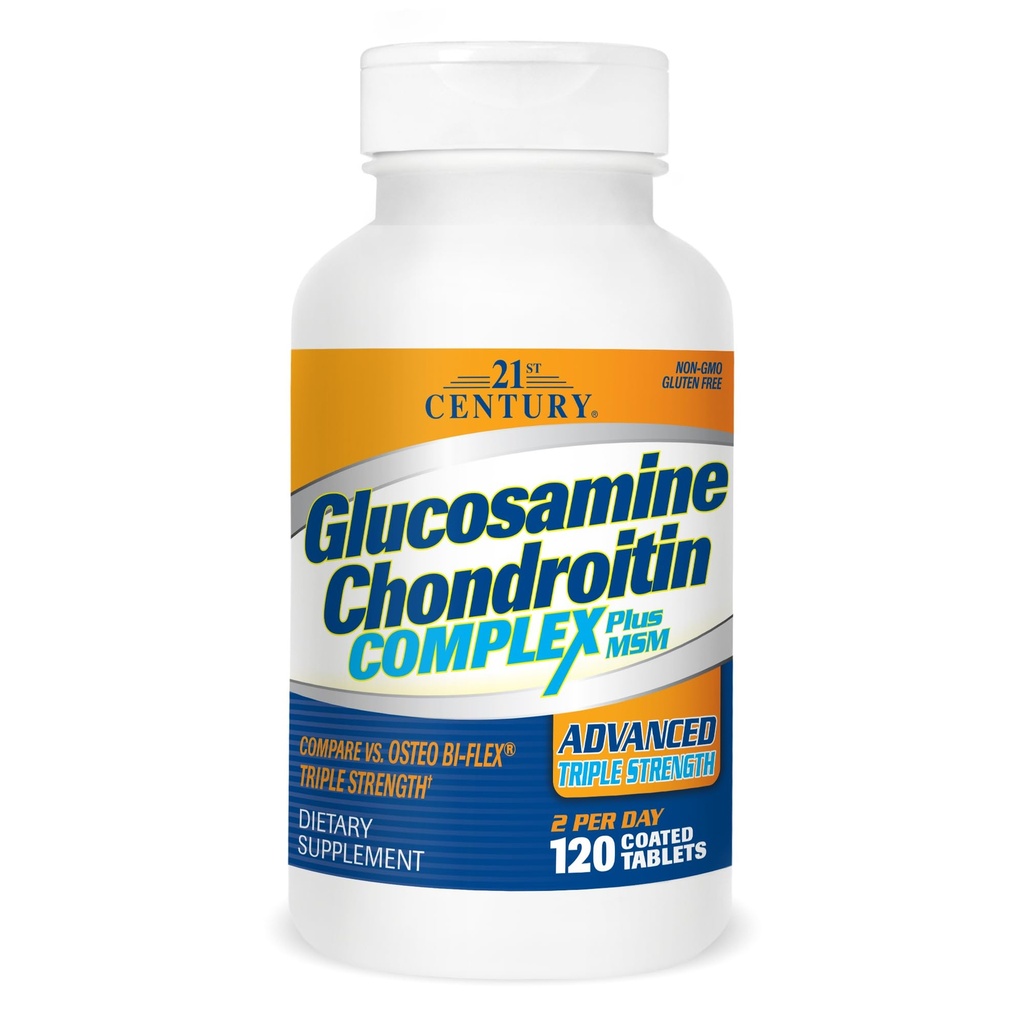 Complejo de condroitina de Glucosamina del siglo XXI Plus MSM, longitud avanzada, 120 tabletas