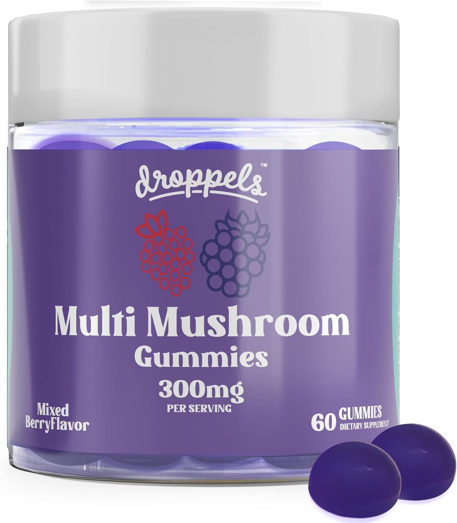 Droppels Multi-Mushroom Gummies ← Vegan, Pectin-Based " Non-GMO ← Maitake, Shiitake, Turquía Tail, Chaga, Reishi &amp; Lion's Mane Supplement 