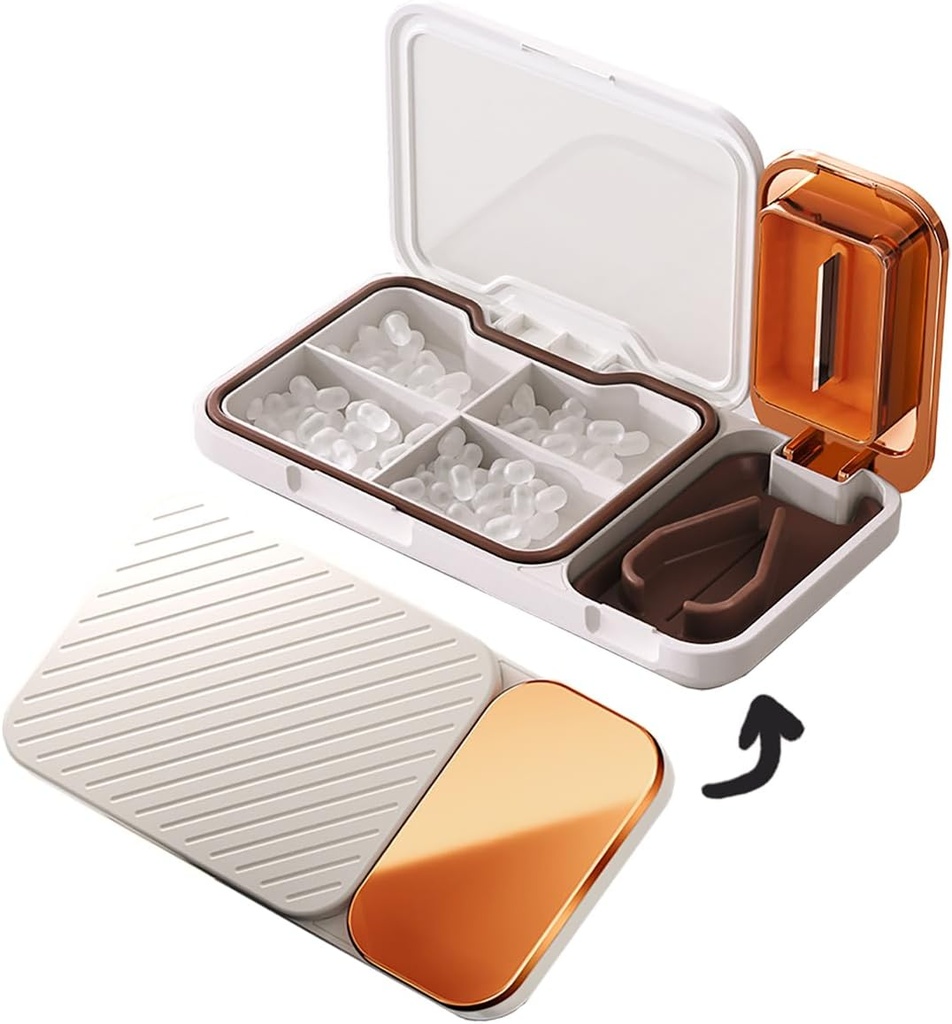 MURRI limitadaMURRDI Pill Organizer with Pill Splitter Cutter, 4 Compartments Small Portable Medicine Case for Purse Pocket, Pill Vitamin Dispenser Holder, White