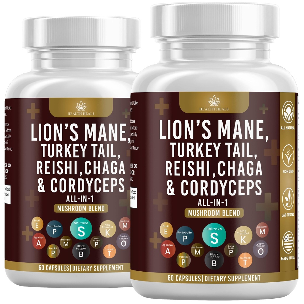 Mushroom Suplemento con la Mane de León Turquía Tail Reishi Cordyceps Chaga Marshmallow Root - 120 Conde