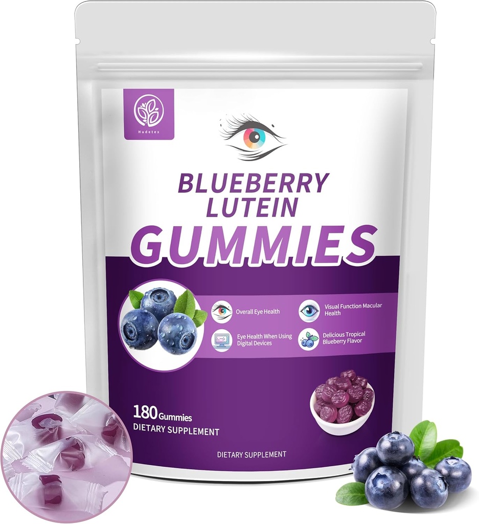 [BRSROADROUMWOFYV] Blueberry Lutein Eye Vitaminas Gummies with 180 Count - 3 Month Supply, Vegan Eye Health Supplement for Kids and Adult, Lutein Gummies for Vision Clarity and Blue Light Support
