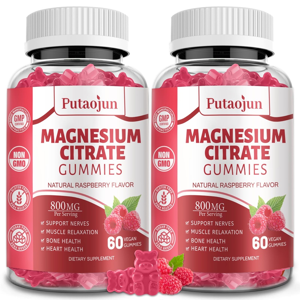 Magnesium Citrate Gummies Ø Magnesium Supplement for Women TEN High Absorption Magnesium Supplement TEN Vegan, Non-GMO Magnesium Gummies TEN 120 Raspberry Flavor (Pack of 2)