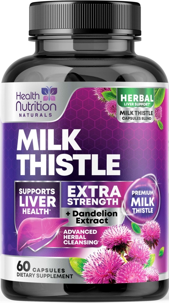Leche Thistle Suplemento con Silymarin Marianum &amp; Dandelion Root Liver Health Support - 9:1 Extract Liver Cleanse Detox &amp; Repair 1000mg Equivalente - Nature's Milk Thistle Suplementos - 60 cápsulas