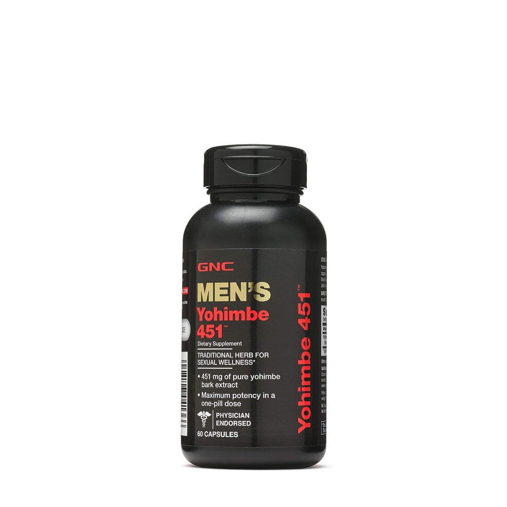 GNC Hombres Yohimbe 451, Extracto puro, 60 cápsulas