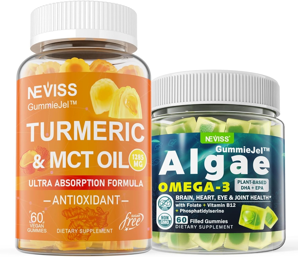 Sugar Gratis Turmeric Curcumin 1000mg Suplemento Gummies con Vegan Omega 3 Mangas llenas 1000mg