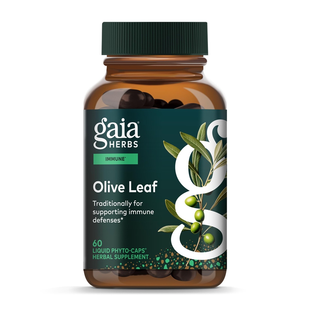 Gaia Herbs Olive Leaf - Apoyo a la Salud Inmunitaria Tradicional - Suplemento del Sistema Inmunitario con Extracto de la hoja de oliva " Oleuropeina* - 60 Vegan Liquid Phyto-Caps (30-Day Supply)