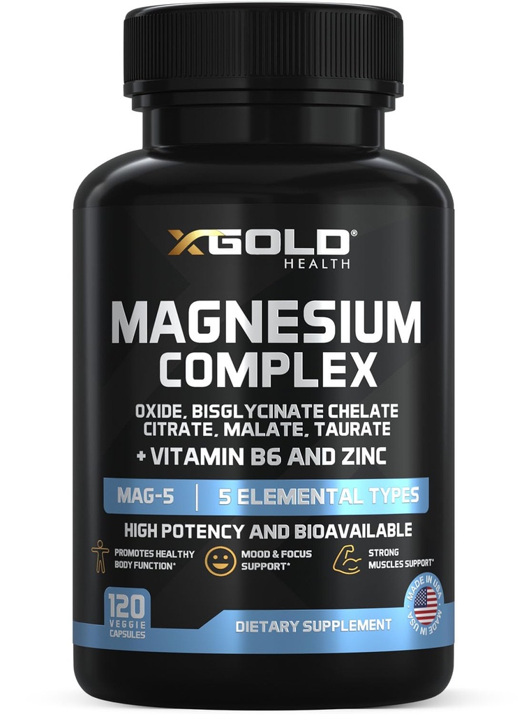 Complejo de magnesio micronizado Plus B6 ANTE Zinc Magnesium Oxide, Bisglycinate Chelate,Citrate, Malate TEN Taurate ANTE Bones, Muscle, Energy,Inmune System High Absorption - Made in The USA
