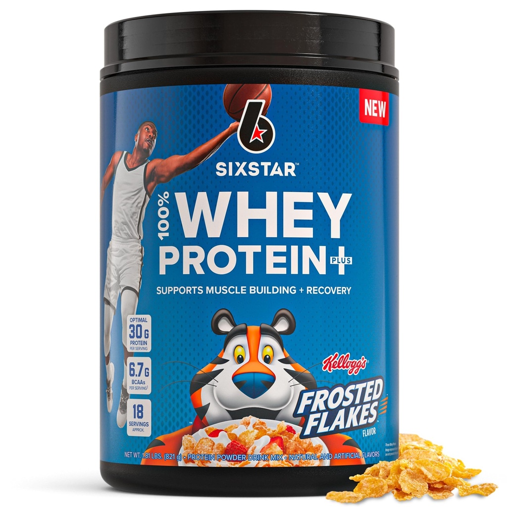 Six Star Whey Protein Powder Plus - Muscle Building " Recovery Formula con Whey Isolate Powder, BCAAs, 30g Protein, Immune Support - Post-Workout Supplement - Kellogg's Frosted Flakes Flavor, 1.8 lbs