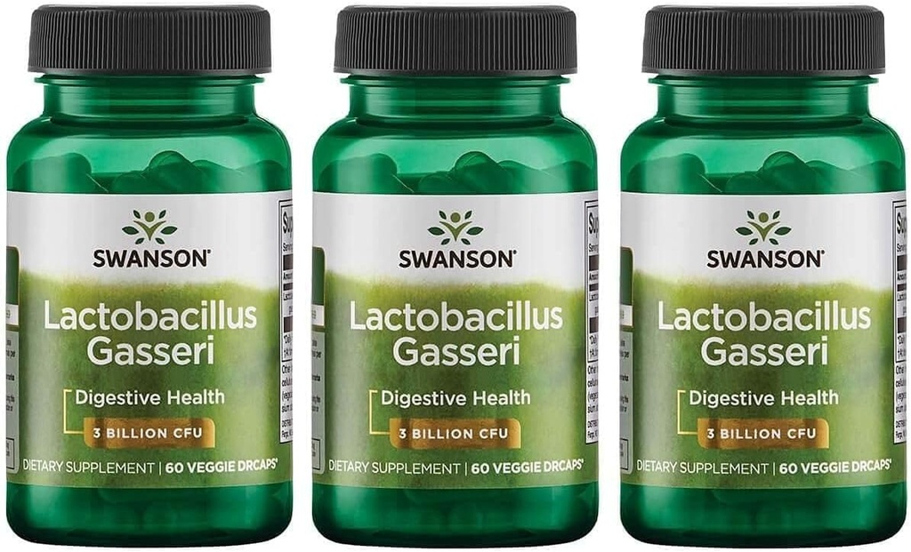 Swanson Lactobacillus Gasseri - Suplemento Probiótico Apoyo Salud Digestiva con 3 Billones CFU - Diseño-Release Satiety & Fat Metabolism Support - (60 Veggie Capsules) 3 Botellas