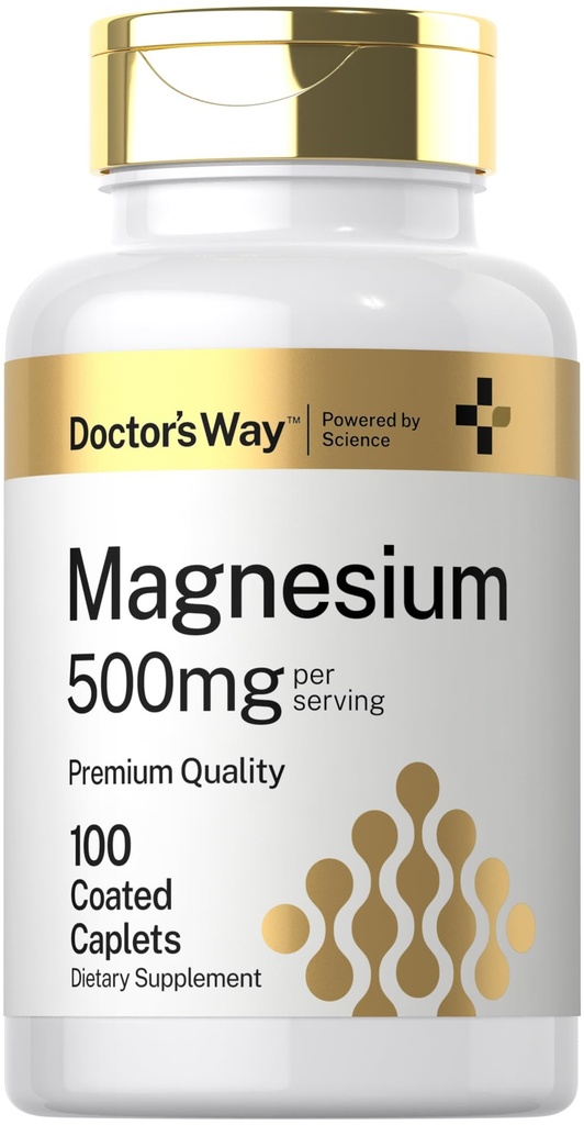 Doctora Way Magnesium Suplemento 500mg tención 100 Coated Caplets  durable Magnesium Oxide Silencio Vegetarian, Non-GMO, Gluten Free