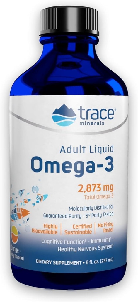 Trace Minerals Omega-3 - Suplemento de Apoyo a la Salud Cerebral - Suplemento líquido con DHA & EPA - Omega-3 Suplemento con Minerales Soportes Immune, Eye & Heart Health - Orange, 8 fl oz