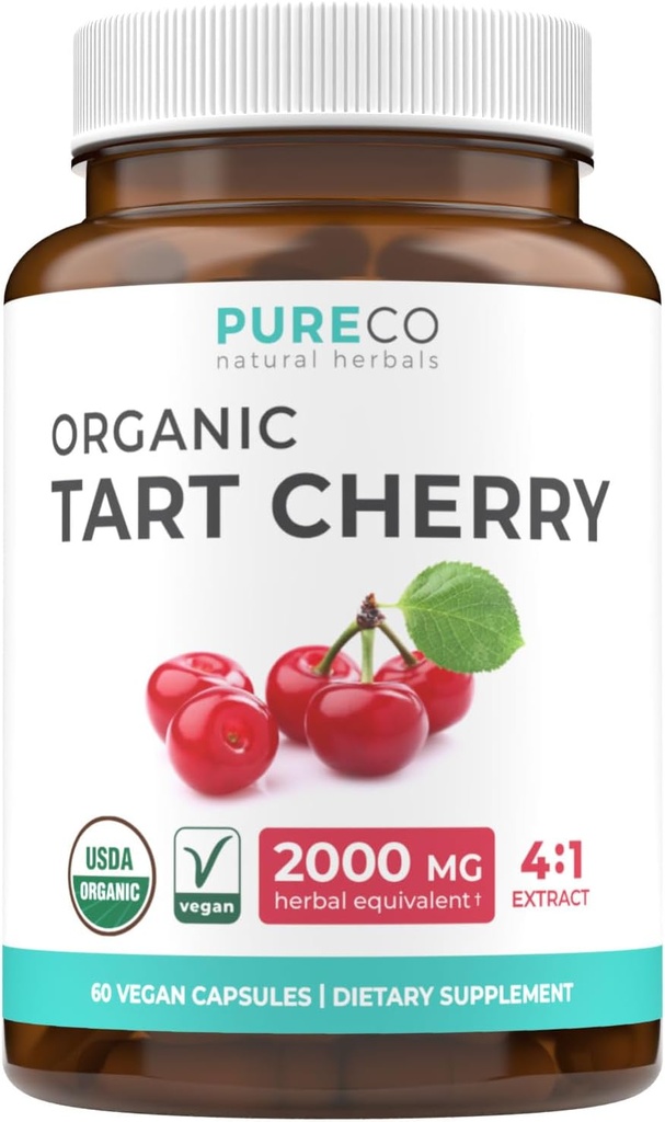 Cápsulas de cereza de tarta orgánica - Alta resistencia 4:1 Extracto de cereza de tarta Cápsulas con 2000mg Herbal Equivalente por Servir para Uric Acid Support - Vegan Non-GMO & Made in the USA (2 Months Supply)