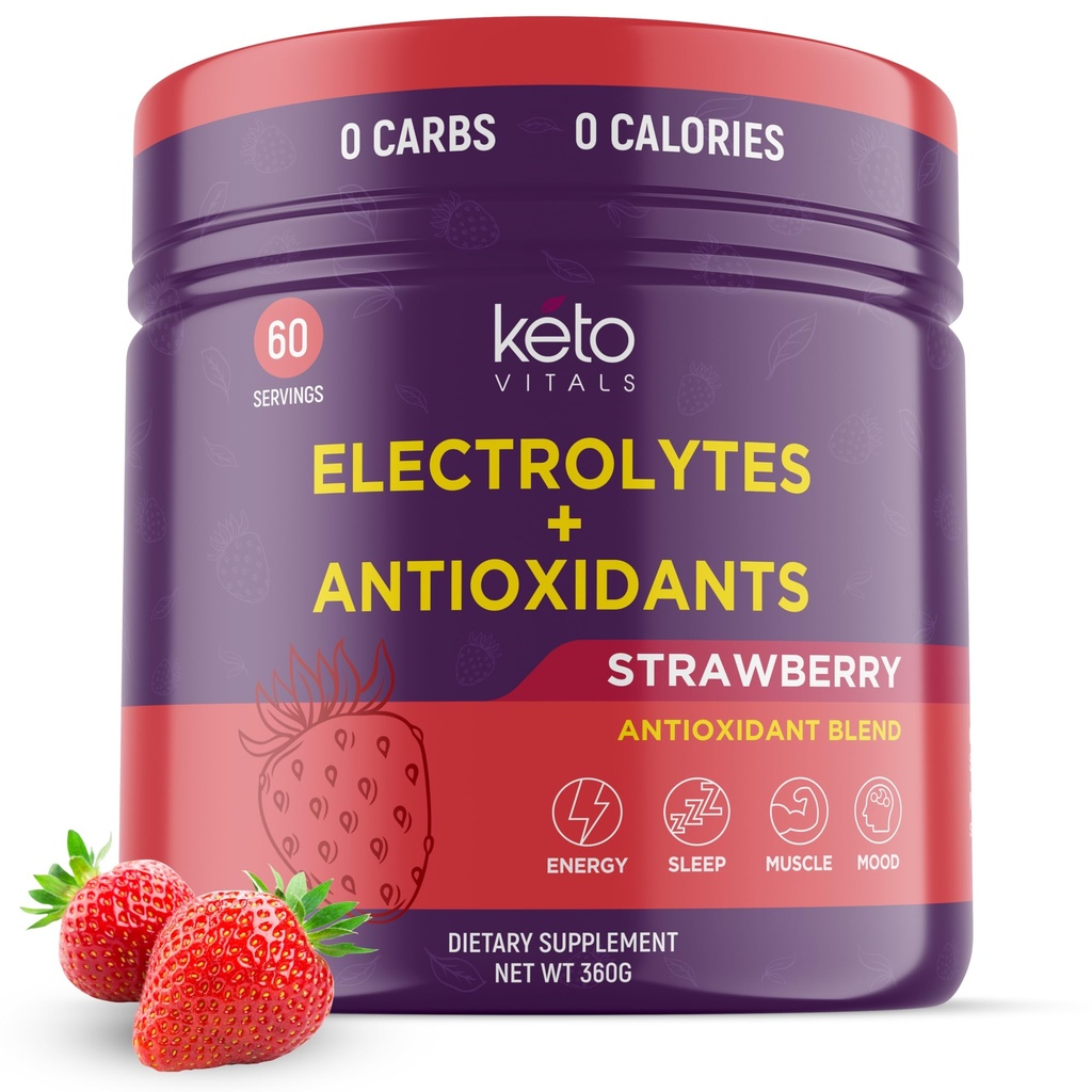 Keto Vitals Antioxidante Electrolitos Polvo - Electrolitos Blend con Potasio, Magnesio, Sodio, Calcio Silencioso Keto Electrolytes Suplemento Energía Bebida Mix Silencioso, Calorias Cero, Cero Carbos