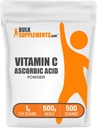 BulkSupplements.com Ascorbic Acid Powder - Suplemento de vitamina C, para soporte inmune - Grado de alimentos ácido ascórbico, sin gluten, 1g por ser, 500g (1.1 lbs) (Pack of 1)