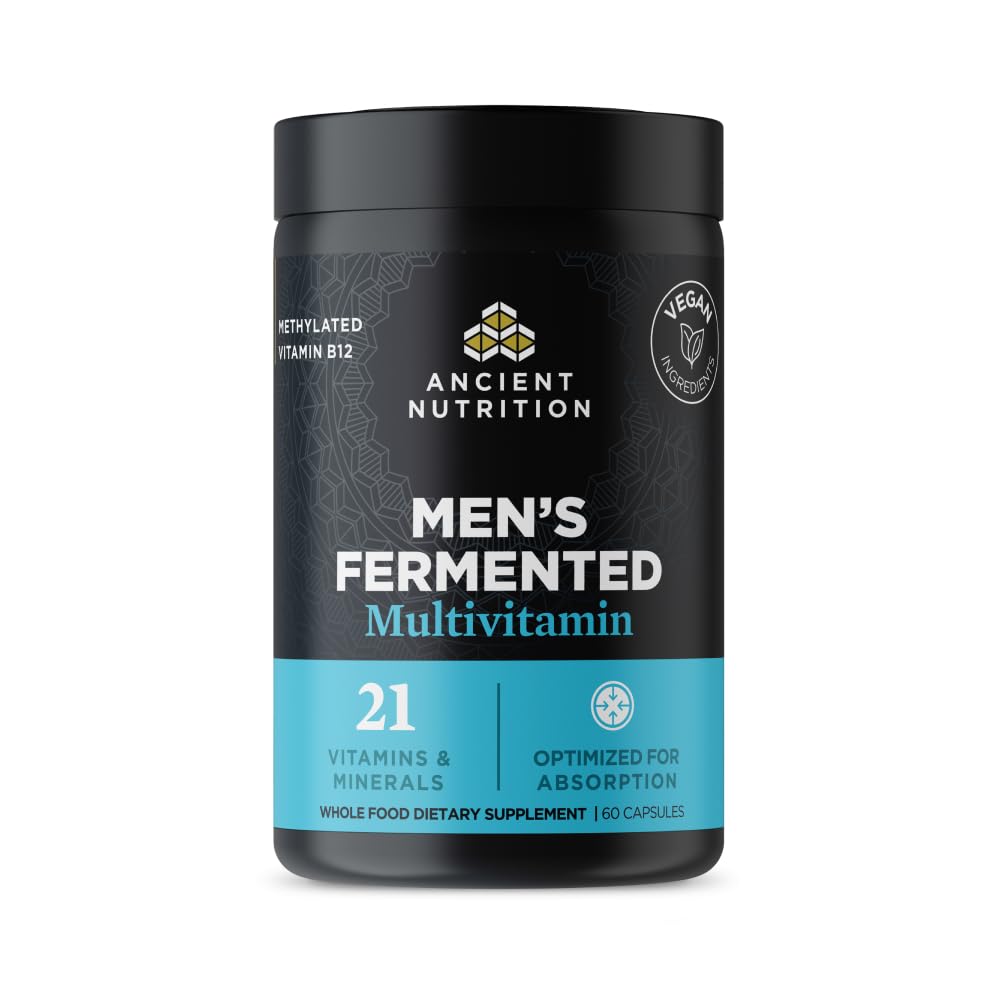 Multivitamina de nutrición antigua para hombres, Multivitamina fermentada de hombres con vitamina A, C, D, E, K, Zinc &amp; Magnesio, soporte para inmunes, Vegan, 60 Ct