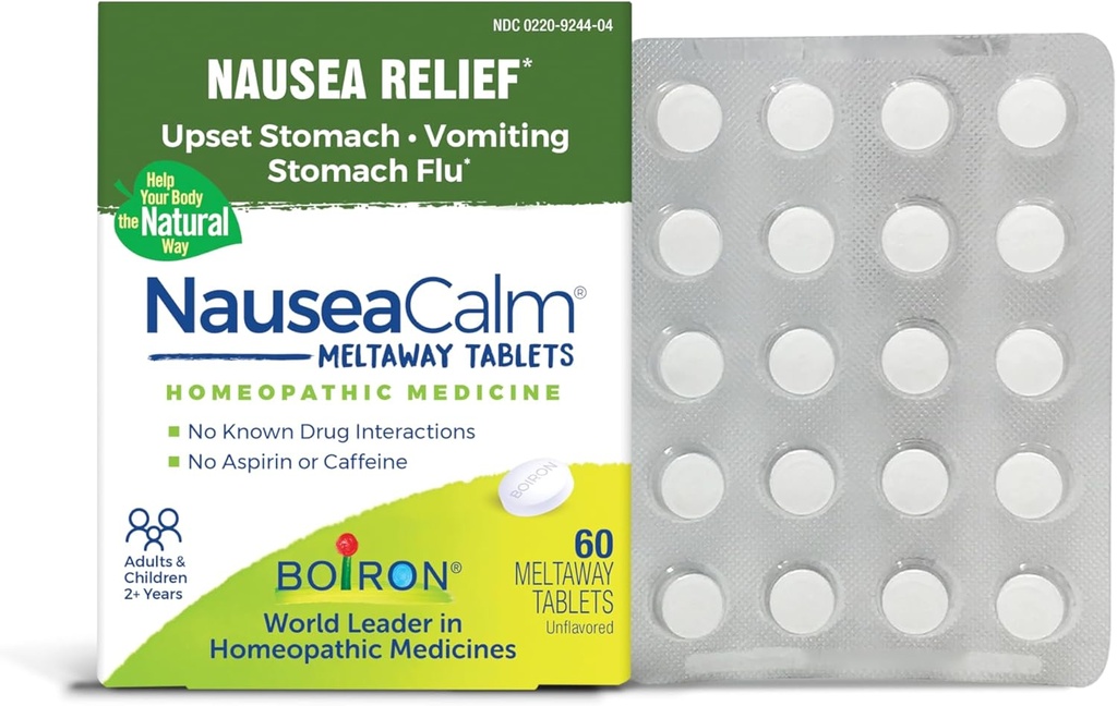 [BRSW2AAKOQIWKDLO] Boiron NauseaCalm Relief for Upset Stomach, Nausea y Vomiting Due to Stomach Flu, Overindulgence, or Motion Sickness - Non-Drowsy - 60 Count