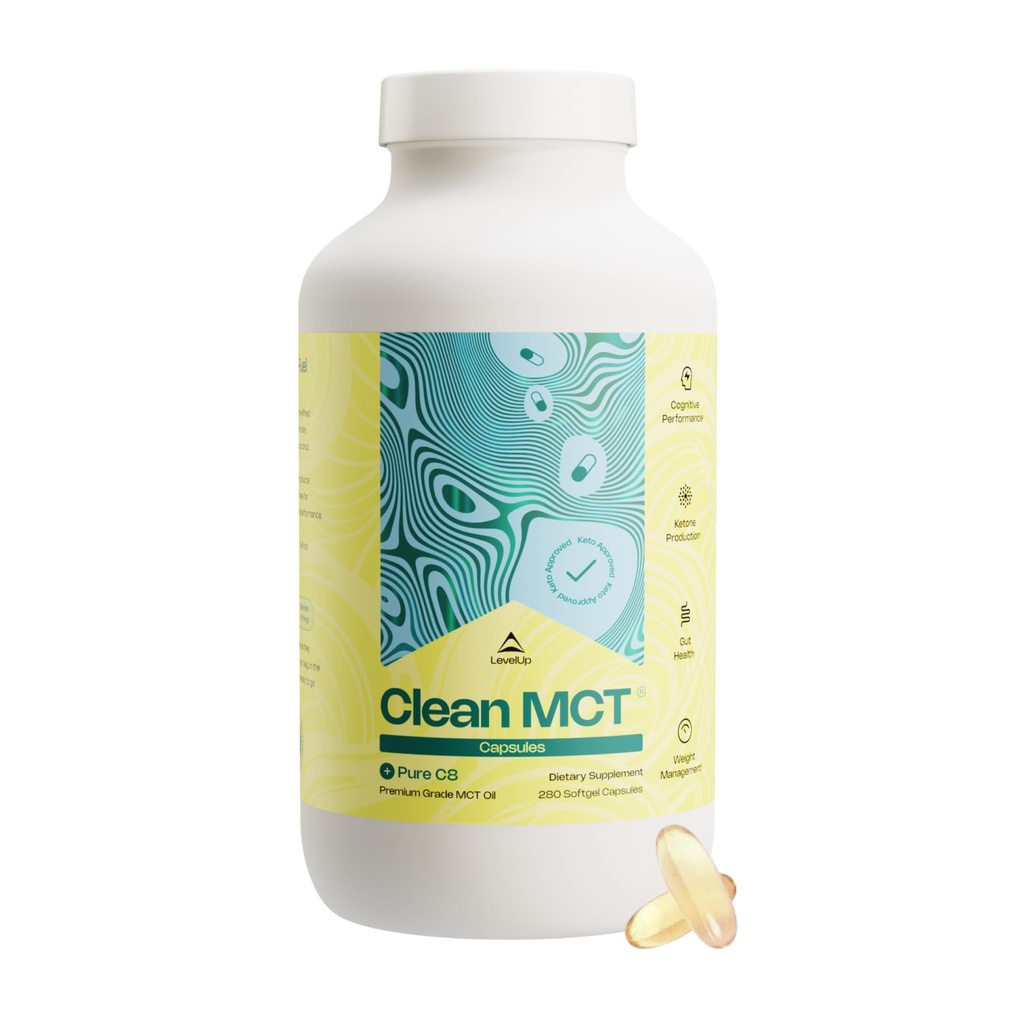NivelUp Clean MCT Oil Capsules - 100% Caprylic C8 for Energy, Focus, Weight Management, Gut Health, Brain Superfuel - Keto Supplement for Ketogenic Diet and Ketones - Non-GMO (280 Count)