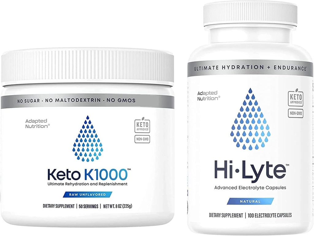 Hi-Lyte Keto K1000 Electrolyte Powder ¦ Hydration Powder Drink Mix ¦ Raw Mineral Flavor, No Stevia ← 50 Servings Н Plus Electrolyte Replacement Capsules for Rapid Rehydration