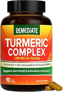 Curcumina Turmérica, 1200 mg Extracto Turmérico de raíz " Polvo, Estándarizado al 95% de los Curcuminoides, Soporte Conjunto de Alta Potencia, Absorción Mejorada con Pepper Negro, 90 Caps Vegan