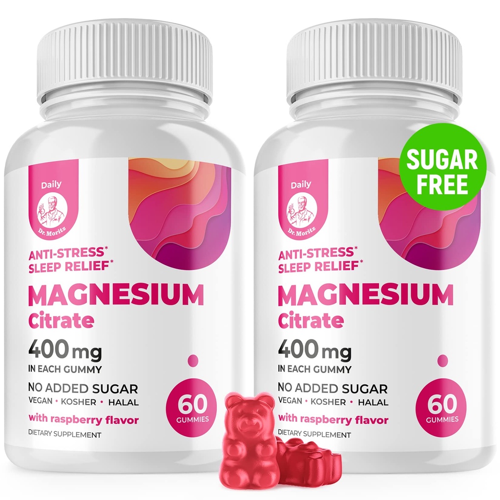 Magnesio Gummies Libre de Azúcar - Suplemento de Magnesio Calma para Niños, Soporta sueño tranquilo, Citrate de Magnesio Libre de Azúcar Gummies para Adultos Niños (120 Conde)